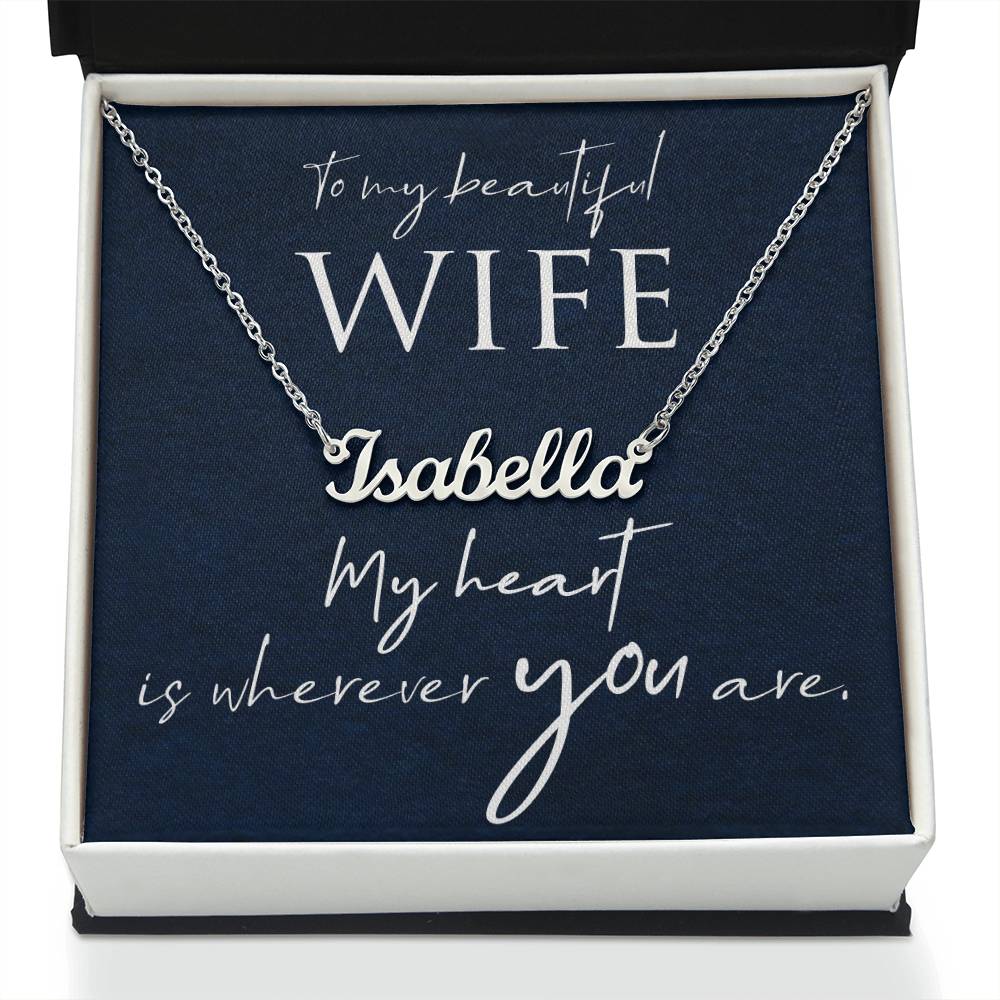 Collar con nombre y cuadro de mensaje para esposa