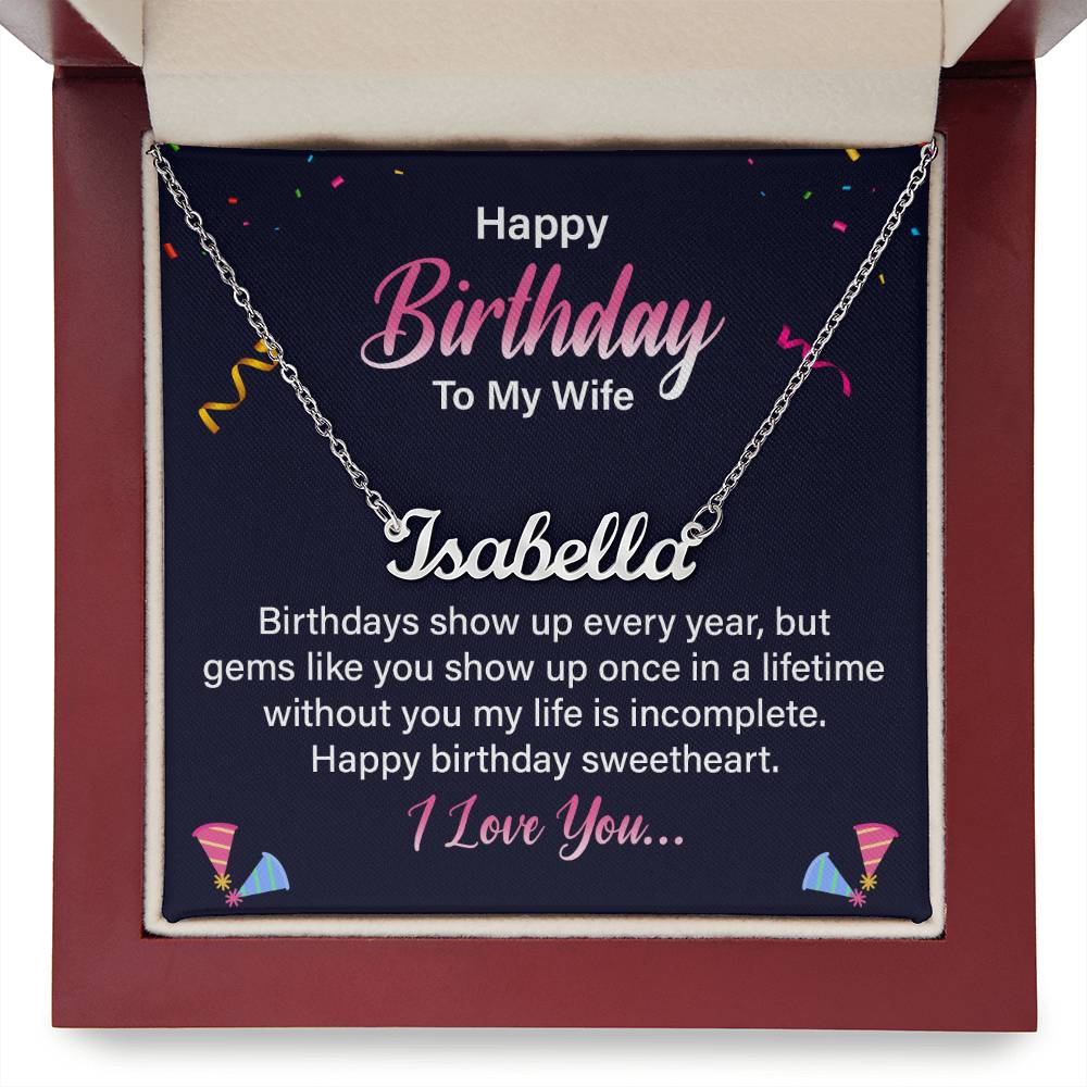 Name Necklace - Happy Birthday Wife message box