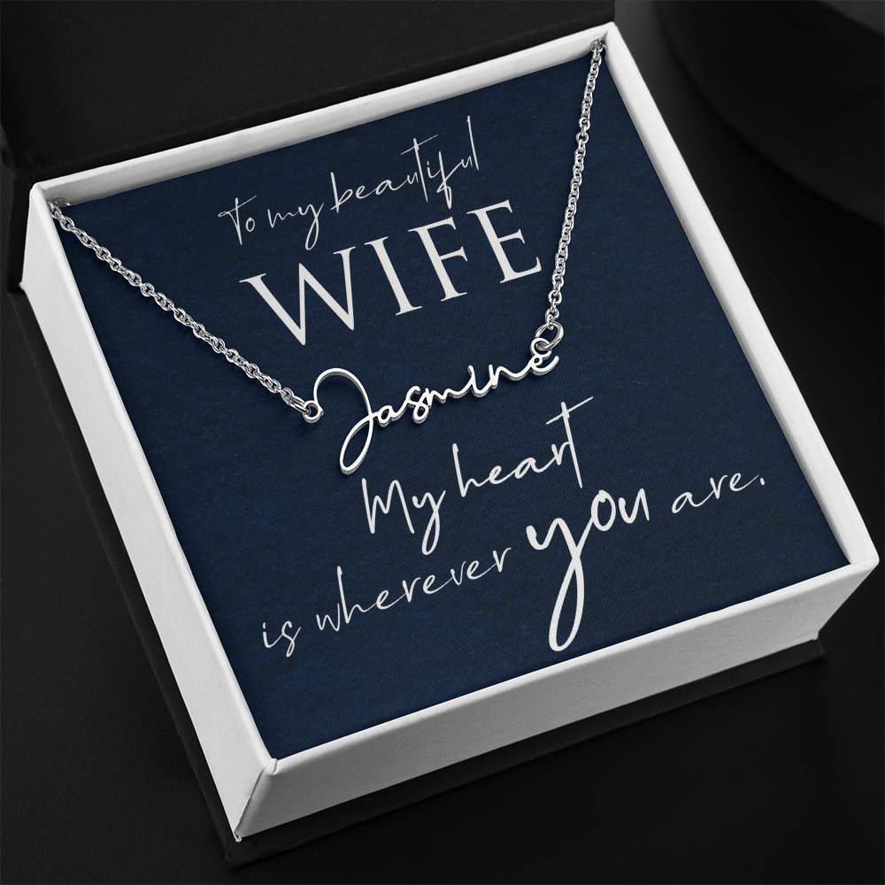 Script Name Necklace with Message Card  for Wife