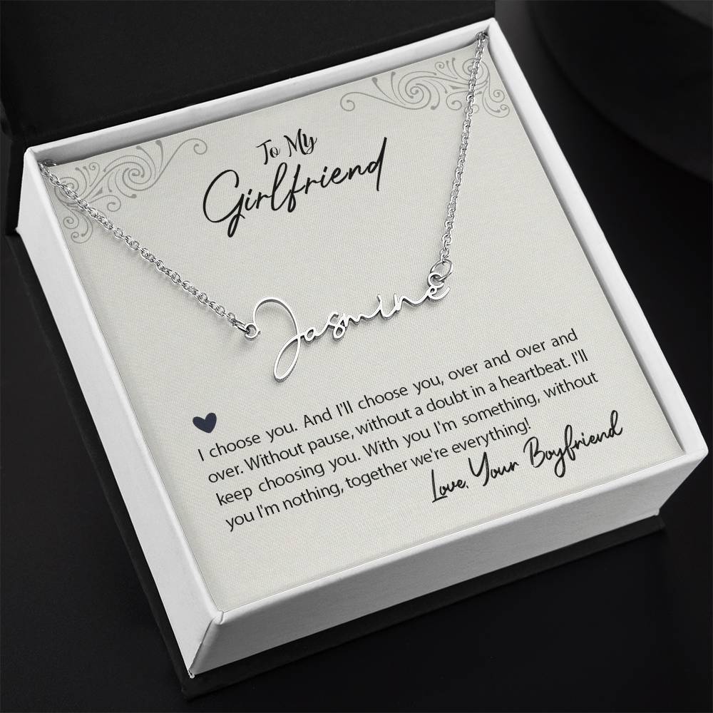 Script Name Necklace with Girlfriend message Box