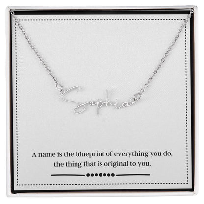 Signature Name Necklace with custom blueprint name message box