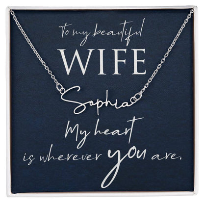 Script Name Necklace with Message Card  for Wife