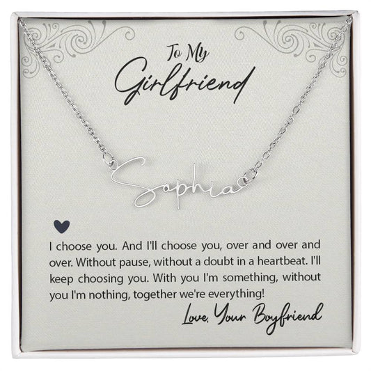 Script Name Necklace with Girlfriend message Box