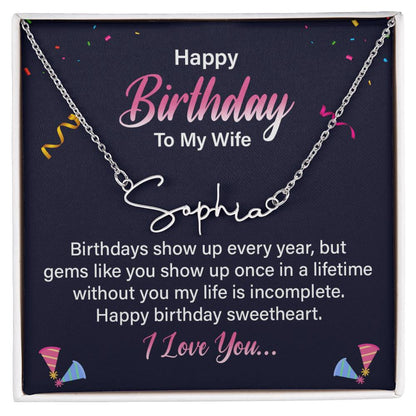 Custom Script Name Necklace - Happy Birthday Wife message box