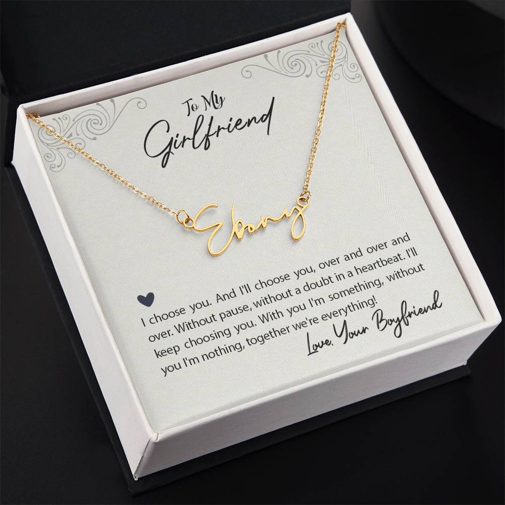 Script Name Necklace with Girlfriend message Box