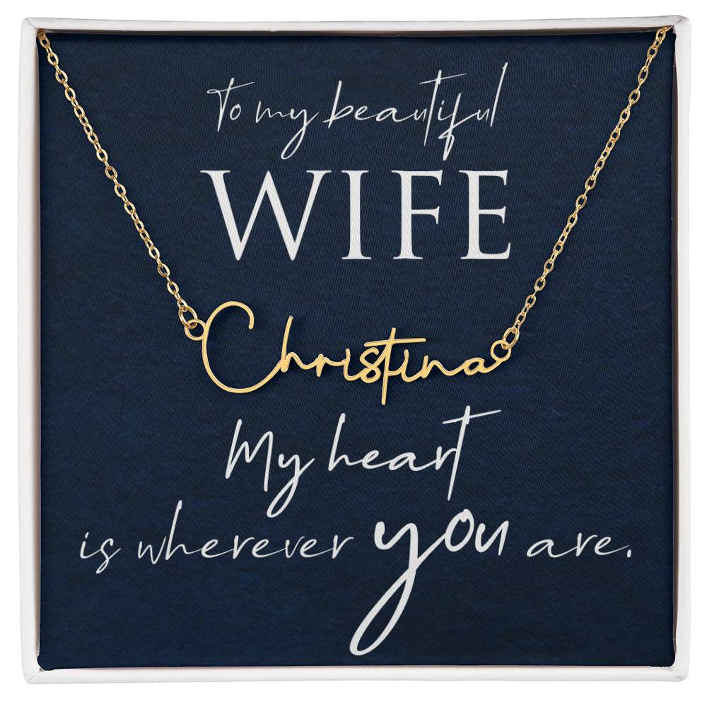 Script Name Necklace with Message Card  for Wife