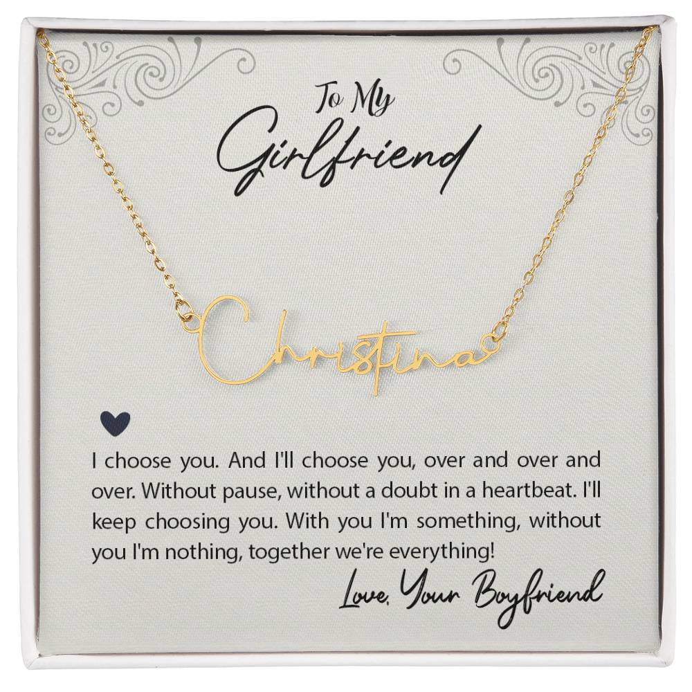 Script Name Necklace with Girlfriend message Box