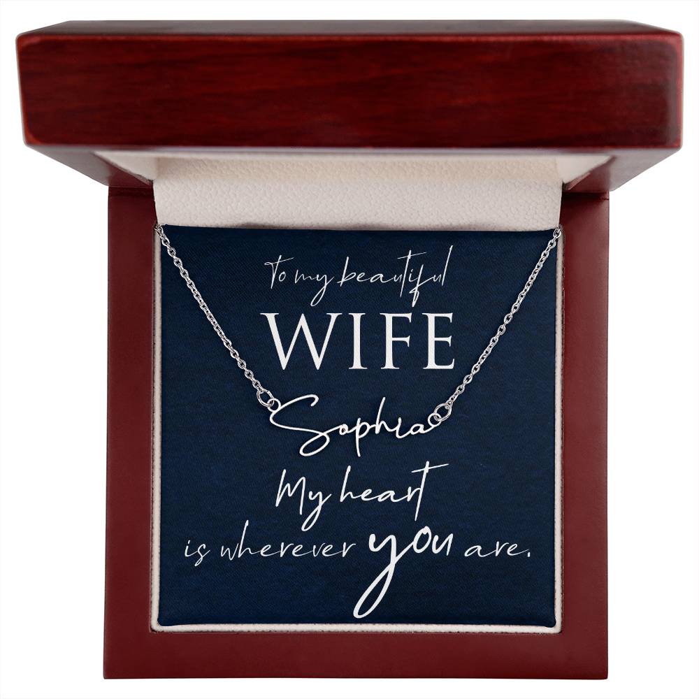 Script Name Necklace with Message Card  for Wife