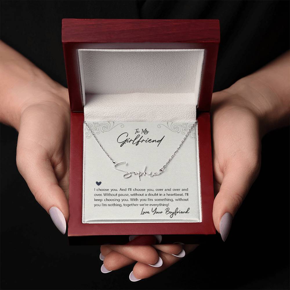 Script Name Necklace with Girlfriend message Box