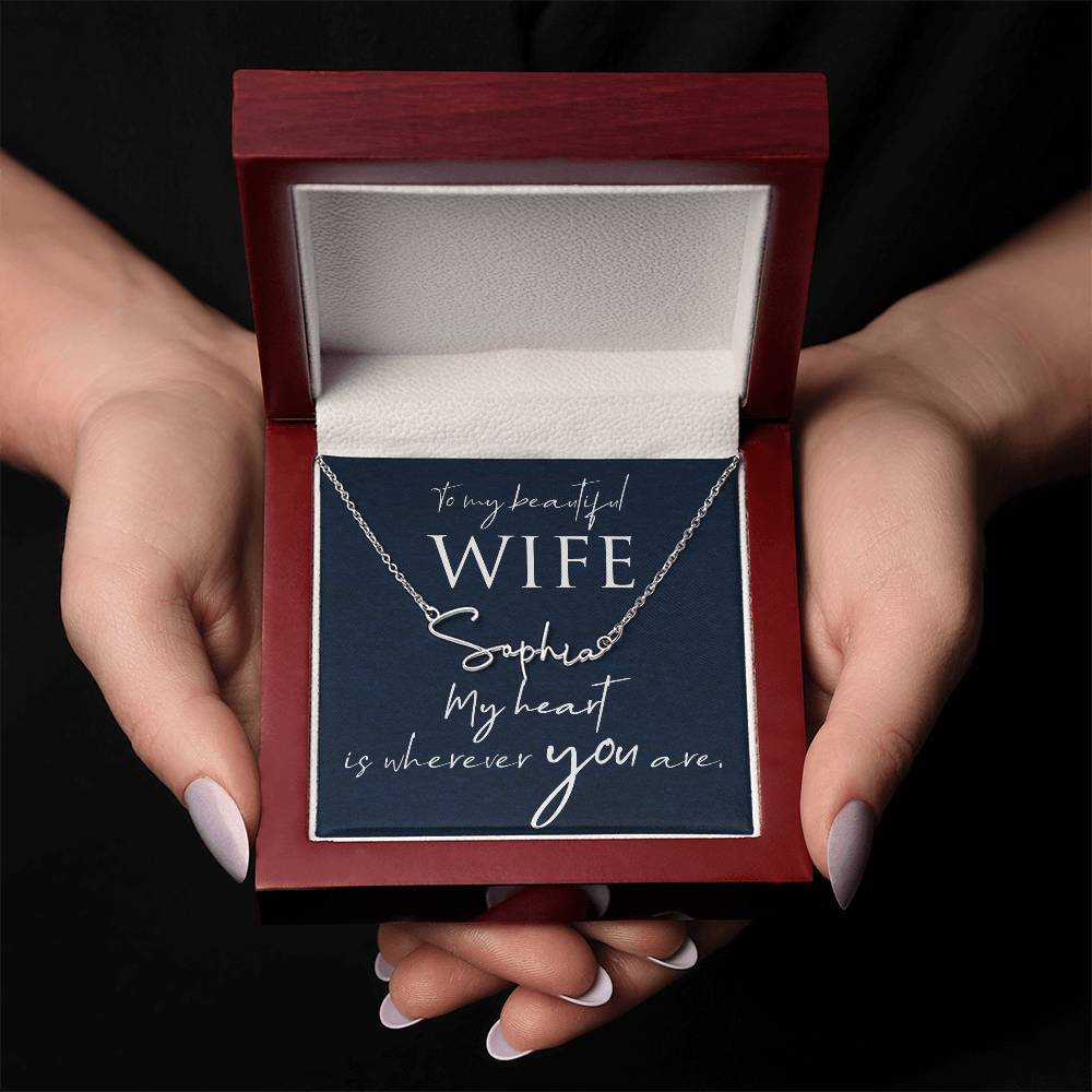 Script Name Necklace with Message Card  for Wife