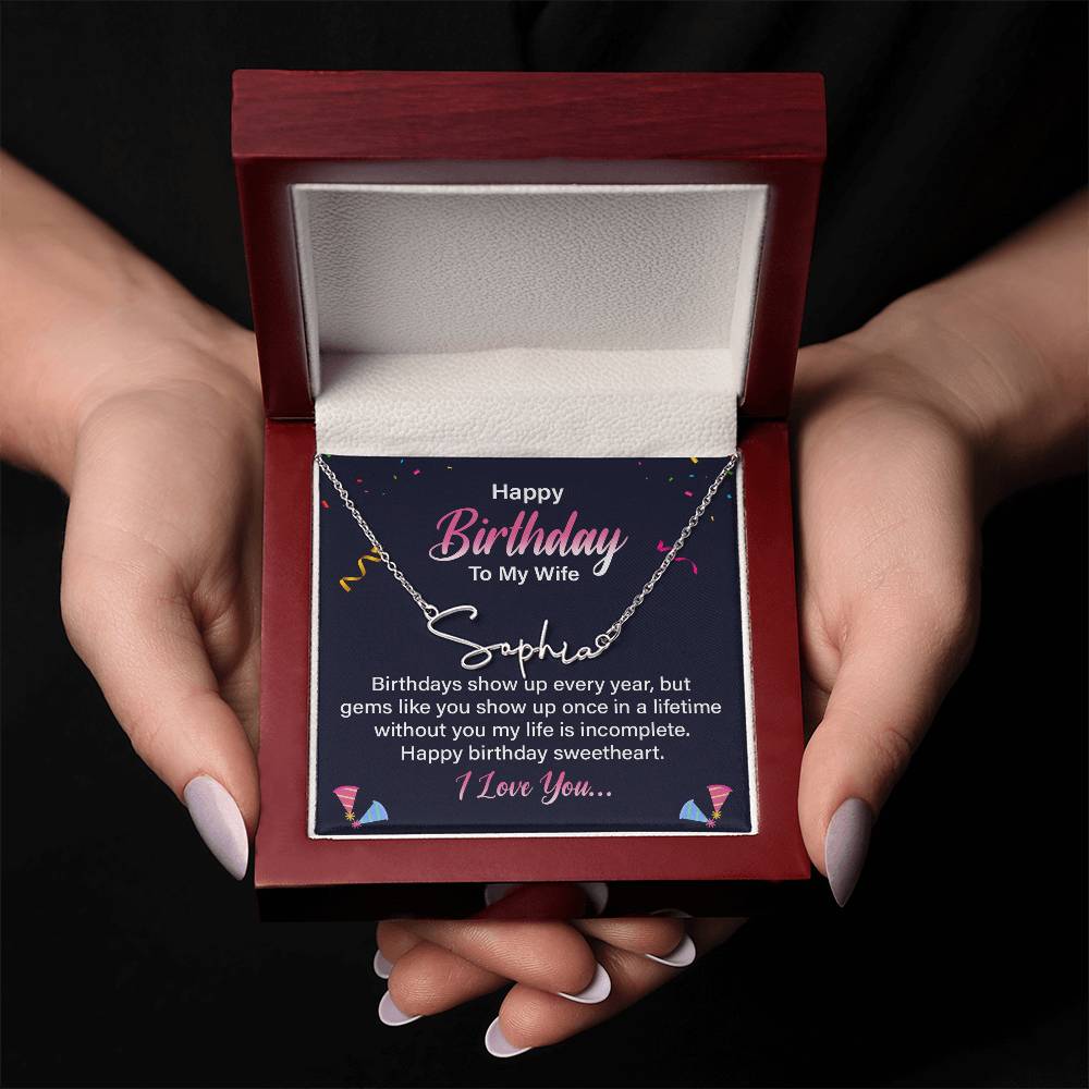 Custom Script Name Necklace - Happy Birthday Wife message box