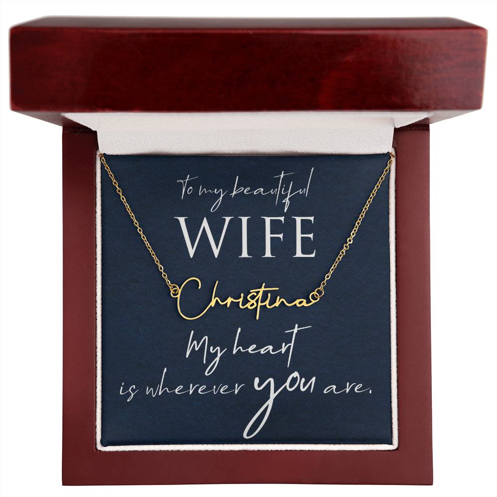 Script Name Necklace with Message Card  for Wife