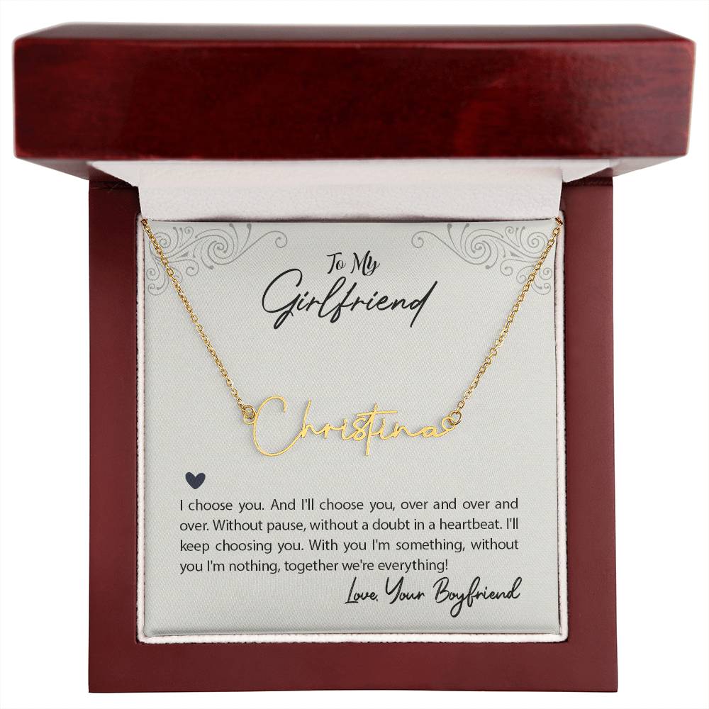 Script Name Necklace with Girlfriend message Box