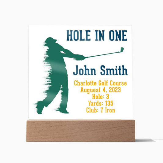 Hoyo en uno, John Smith, 4/8/2023 Placa acrílica para golf