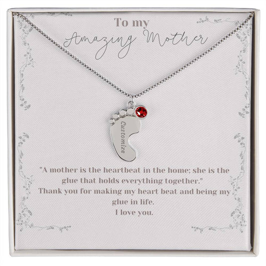 Baby Feet with Birthstones necklace with message box