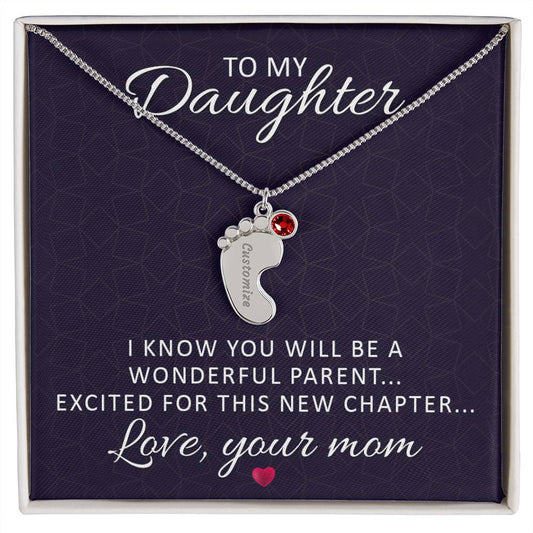 Baby Feet Necklace with Mom to Be Message from Mom to Daughter