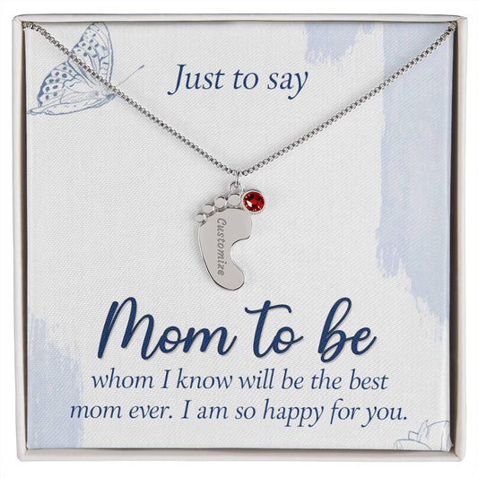 Baby Feet Necklace with Mom to Be message box