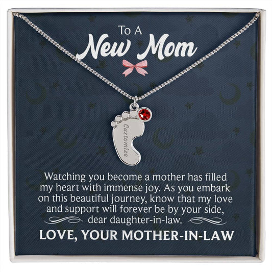 Baby Feet Necklace with message box from Mother in Law