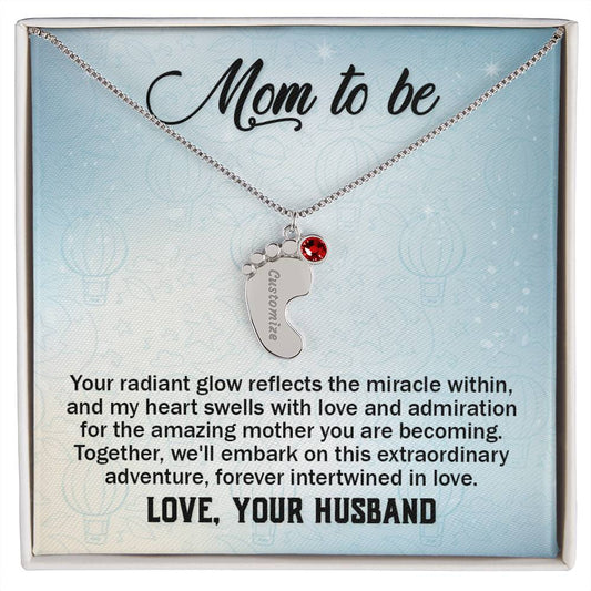 Baby Feet Necklace with message box from Husband
