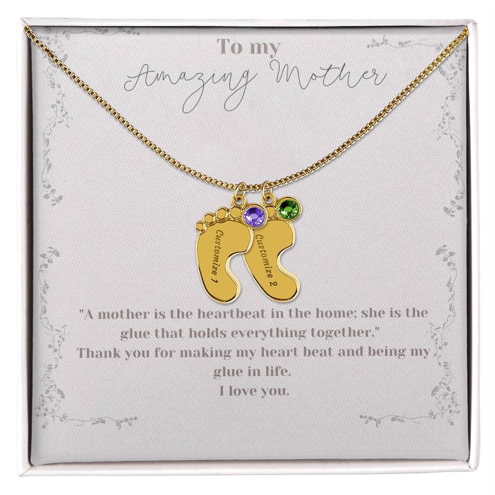 Baby Feet with Birthstones necklace with message box