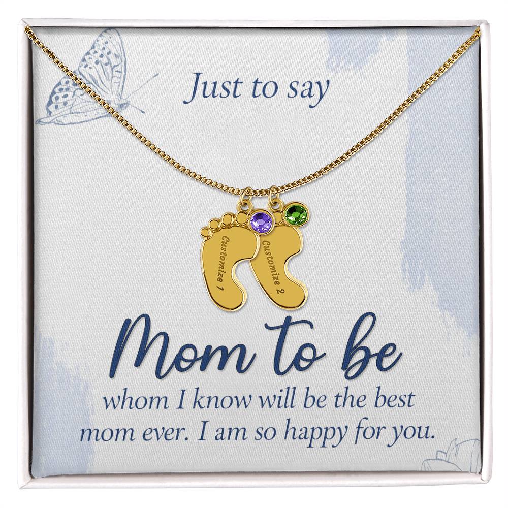 Mom to be - Caja de tarjetas con mensaje para collar con pies de bebé