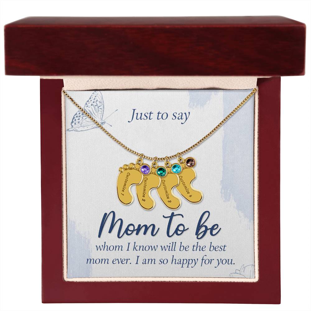 Mom to be - Baby Feet Necklace Message Card Box