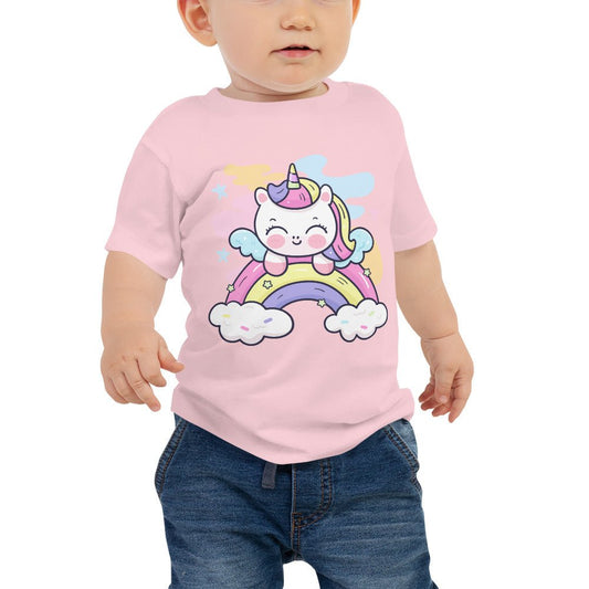 Camiseta de manga corta de punto para bebé con unicornio arcoíris