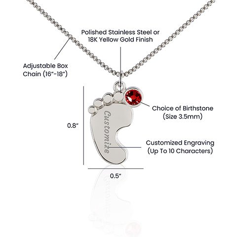 Collar Pies de Bebé con Piedras de Nacimiento con cuadro de mensaje