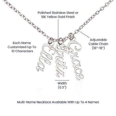 Multi Vertical Name Necklace Grandmother Message